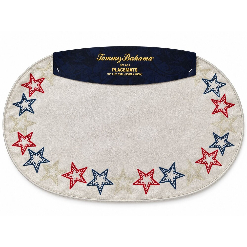 Tommy Bahama Oval Placemats Set of 4 July 4th Stars 13 x 19 Metallic Summer